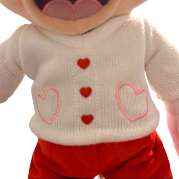 Disney Store Mickey Mouse Valentine Plush Red White Sweater Hearts Plush - Picture 5 of 10